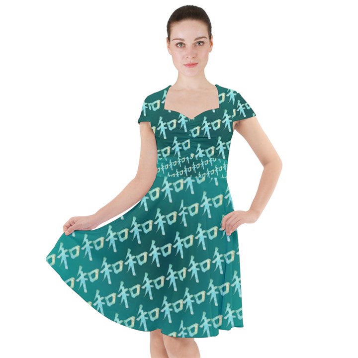 Peaceful Japanese Kanji Design Cap Sleeve Midi Dress