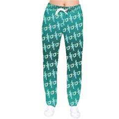 Peaceful Japanese Kanji Design Women Velvet Drawstring Pants