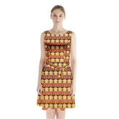 Gradient Lion Head Pattern Sleeveless Waist Tie Chiffon Dress