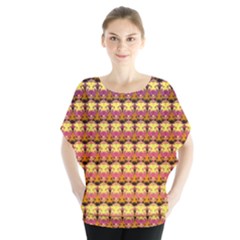 Gradient Lion Head Pattern Batwing Chiffon Blouse