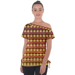 Gradient Lion Head Pattern Off Shoulder Tie-Up T-Shirt