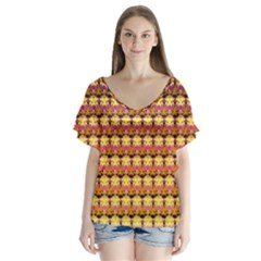 Gradient Lion Head Pattern V-neck Flutter Sleeve Top by ExtraGoodSauce