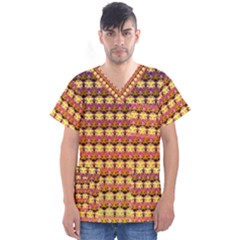 Gradient Lion Head Pattern Men s V-Neck Scrub Top