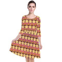 Gradient Lion Head Pattern Quarter Sleeve Waist Band Dress