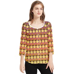 Gradient Lion Head Pattern Chiffon Quarter Sleeve Blouse by ExtraGoodSauce