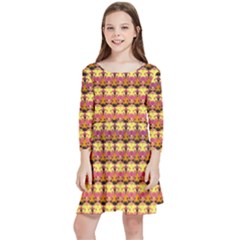 Gradient Lion Head Pattern Kids  Quarter Sleeve Skater Dress by ExtraGoodSauce