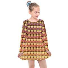 Gradient Lion Head Pattern Kids  Long Sleeve Dress by ExtraGoodSauce