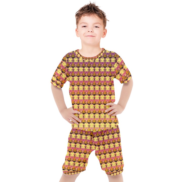 Gradient Lion Head Pattern Kids  T-Shirt and Shorts Set