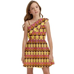 Gradient Lion Head Pattern Kids  One Shoulder Party Dress by ExtraGoodSauce