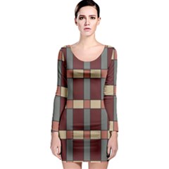 Modern Art Geometric Pattern In Red Hues Long Sleeve Bodycon Dress by ExtraGoodSauce