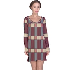 Modern Art Geometric Pattern In Red Hues Long Sleeve Nightdress by ExtraGoodSauce