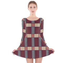 Modern Art Geometric Pattern In Red Hues Long Sleeve Velvet Skater Dress