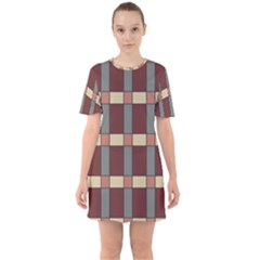 Modern Art Geometric Pattern In Red Hues Sixties Short Sleeve Mini Dress by ExtraGoodSauce