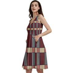 Modern Art Geometric Pattern In Red Hues Sleeveless V-neck Skater Dress With Pockets by ExtraGoodSauce