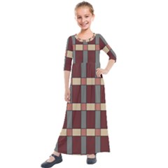 Modern Art Geometric Pattern In Red Hues Kids  Quarter Sleeve Maxi Dress by ExtraGoodSauce