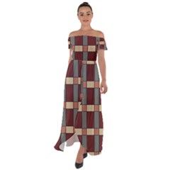 Modern Art Geometric Pattern In Red Hues Off Shoulder Open Front Chiffon Dress by ExtraGoodSauce