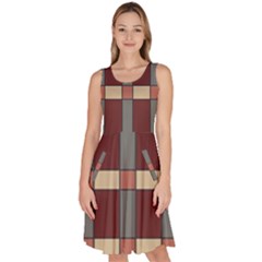 Modern Art Geometric Pattern In Red Hues Knee Length Skater Dress With Pockets by ExtraAwesomeSauce