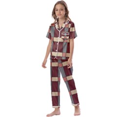 Modern Art Geometric Pattern In Red Hues Kids  Satin Short Sleeve Pajamas Set by ExtraGoodSauce