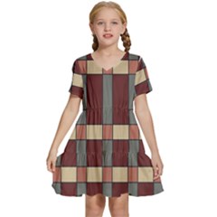 Modern Art Geometric Pattern In Red Hues Kids  Short Sleeve Tiered Mini Dress by ExtraGoodSauce