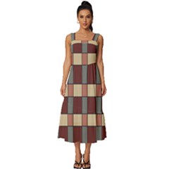 Modern Art Geometric Pattern In Red Hues Square Neckline Tiered Midi Dress by ExtraGoodSauce