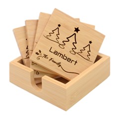 Personalized Xmas Tree Family Any Text Name Bamboo Coaster Set