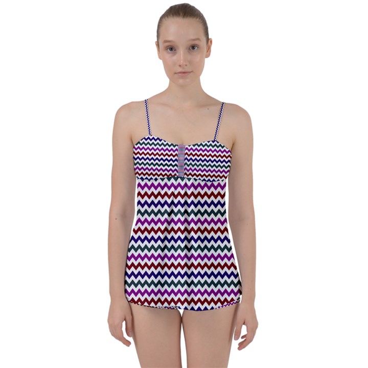 Chevron Pattern Babydoll Tankini Set