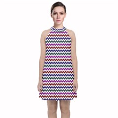 Chevron Pattern Velvet Halter Neckline Dress 