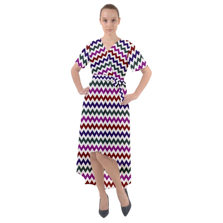 Chevron Pattern Front Wrap High Low Dress