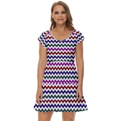 Chevron Pattern Short Sleeve Tiered Mini Dress by ytdream