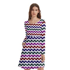 Chevron Pattern Long Sleeve Knee Length Skater Dress With Pockets by ytdream