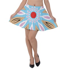 A Blue And Brown Flower With A Red Center Velvet Skater Skirt by catchydesignhill