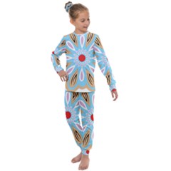 A Blue And Brown Flower With A Red Center Kids  Long Sleeve Set 