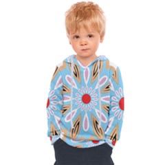 A Blue And Brown Flower With A Red Center Kids  Overhead Hoodie