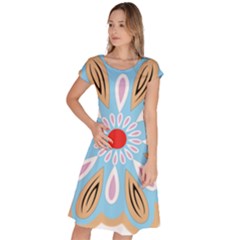 A Blue And Brown Flower With A Red Center Classic Short Sleeve Dress by catchydesignhill