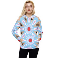 A Blue And Brown Flower With A Red Center Women s Lightweight Drawstring Hoodie