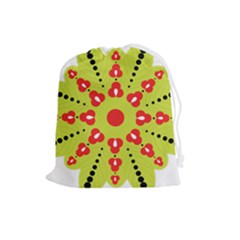 A Green And Red Flower With Black Dots Drawstring Pouch (large) by catchydesignhill