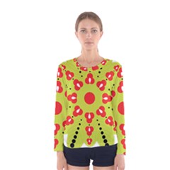 A Green And Red Flower With Black Dots Women s Long Sleeve T-shirt