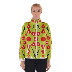 A Green And Red Flower With Black Dots Women s Bomber Jacket