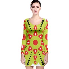 A Green And Red Flower With Black Dots Long Sleeve Velvet Bodycon Dress