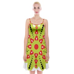 A Green And Red Flower With Black Dots Spaghetti Strap Velvet Dress