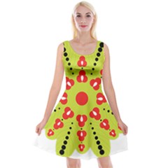 A Green And Red Flower With Black Dots Reversible Velvet Sleeveless Dress