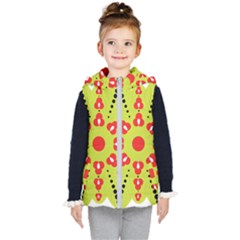 A Green And Red Flower With Black Dots Kids  Hooded Puffer Vest