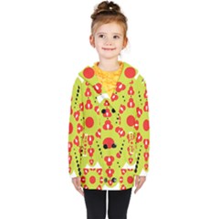 A Green And Red Flower With Black Dots Kids  Double Breasted Button Coat by catchydesignhill