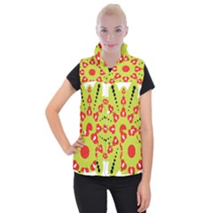 A Green And Red Flower With Black Dots Women s Button Up Vest