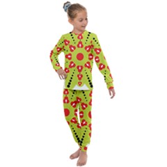 A Green And Red Flower With Black Dots Kids  Long Sleeve Set 