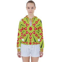 A Green And Red Flower With Black Dots Women s Tie Up Sweat