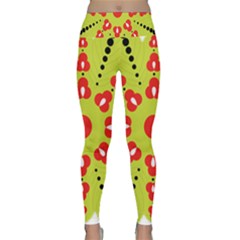 A Green And Red Flower With Black Dots Lightweight Velour Classic Yoga Leggings by catchydesignhill