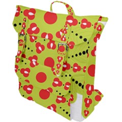 A Green And Red Flower With Black Dots Buckle Up Backpack by catchydesignhill