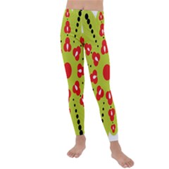 A Green And Red Flower With Black Dots Kids  Lightweight Velour Leggings by catchydesignhill