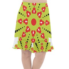 A Green And Red Flower With Black Dots Fishtail Chiffon Skirt by catchydesignhill